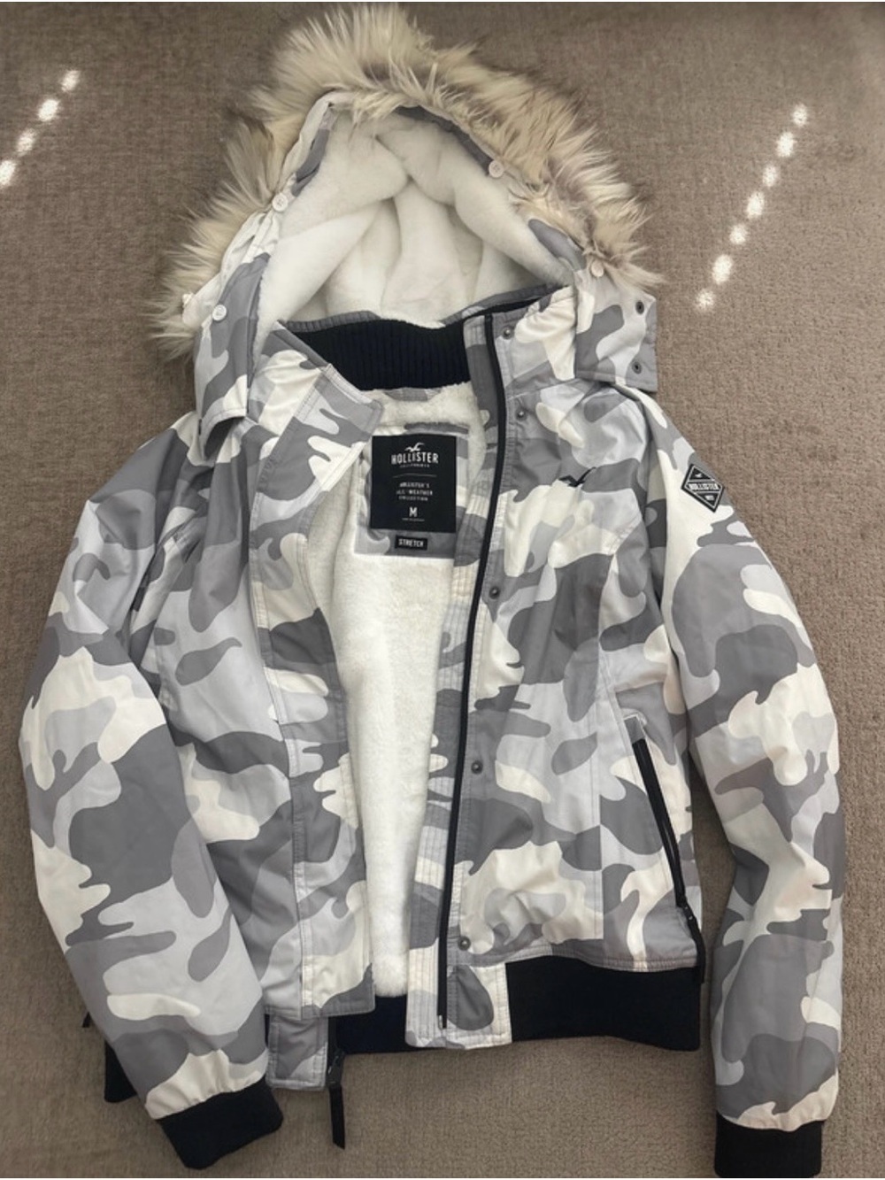 Hollister Grey Camo Faux-Fur Hooded Jacket
